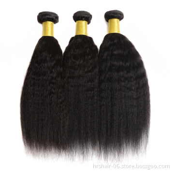 Malaysian Kinky Straight Yaki Hair Weave Lace Closure With Yaki Bulk Hair Bundles